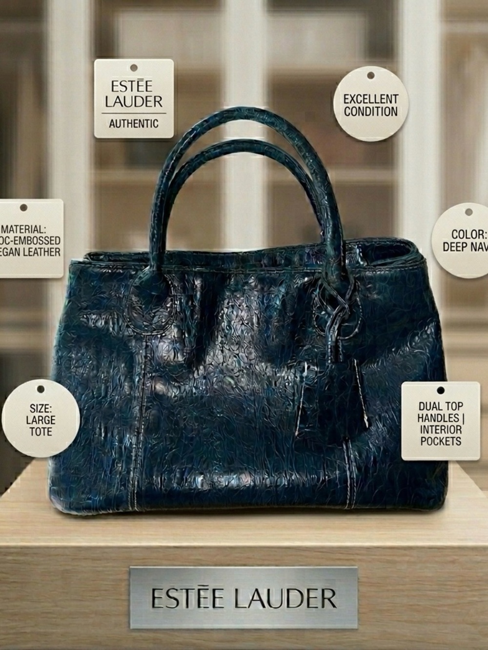 Estee Lauder Deep Navy Croc-Embossed Tote
